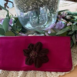 Fuchsia Satin Floral Accent Clutch
